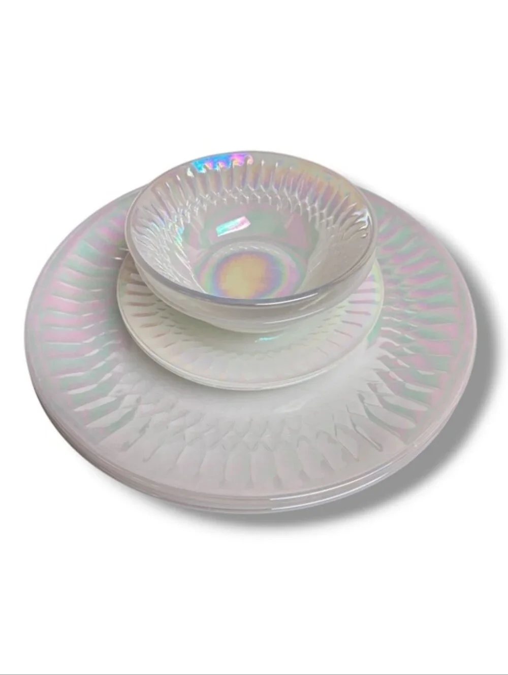FEDERAL GLASS Moonglow Iridescent Dishes Set of Six VINTAGE